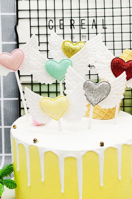 Pink Heart & Wings Cake Topper - Pack of 2 - TEM IMPORTS™