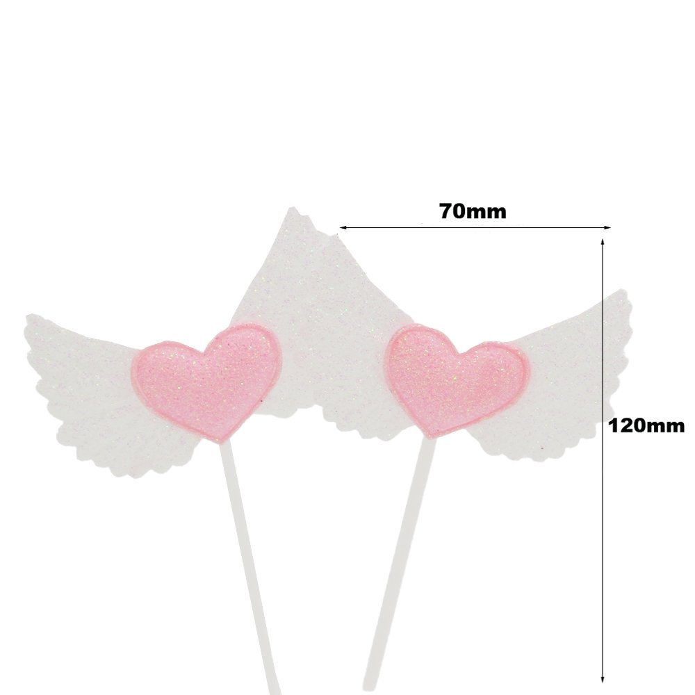 Pink Heart & Wings Cake Topper - Pack of 2 - TEM IMPORTS™