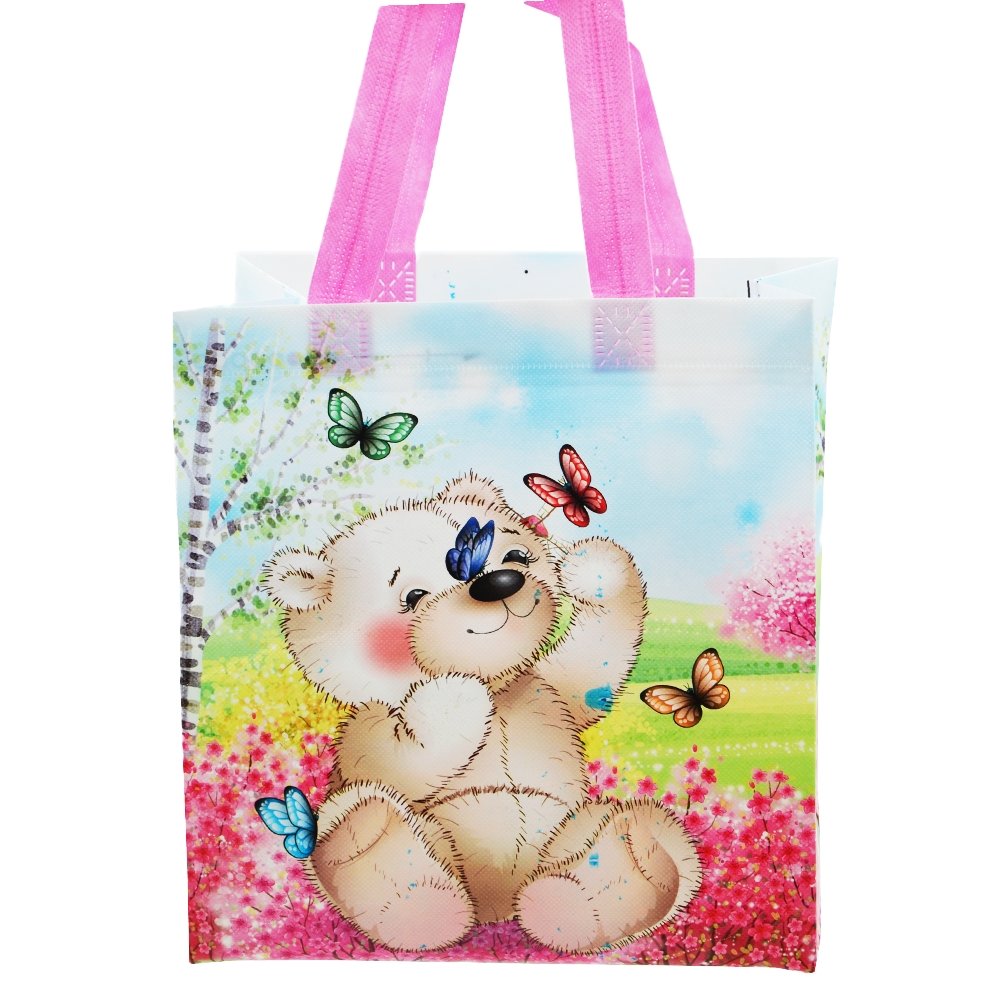 Pink Small Bear Coated Non Woven Bags - Pk10 - TEM IMPORTS™