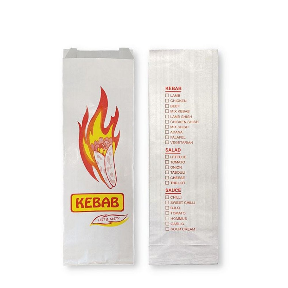 White Foil Lined Kebab Paper Bag Printed- 250/PK