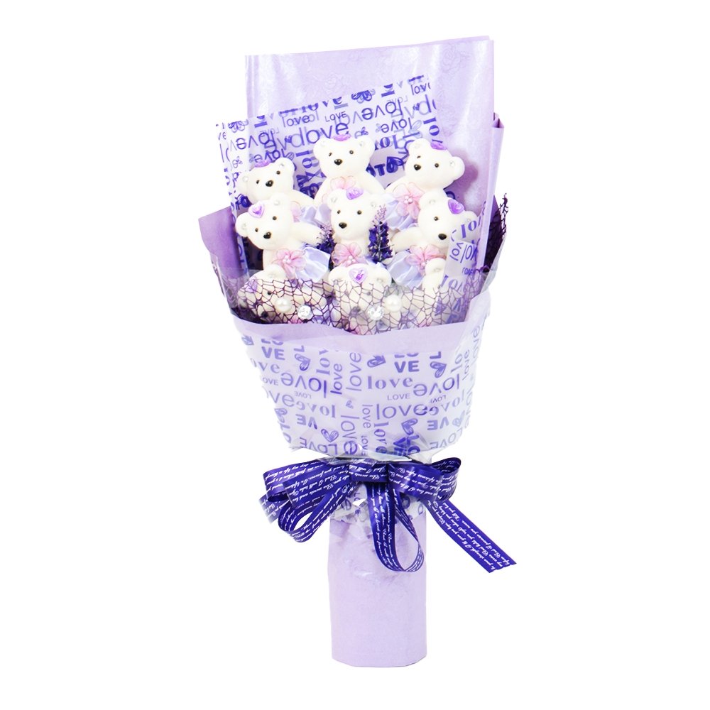 Purple Forever Love Teddy Bear Bouquet With Cellophane - TEM IMPORTS™