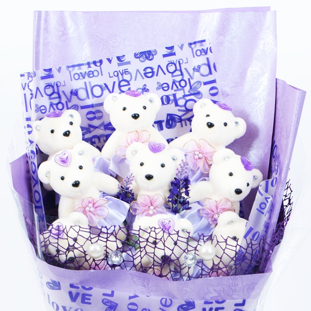 Purple Forever Love Teddy Bear Bouquet With Cellophane - TEM IMPORTS™