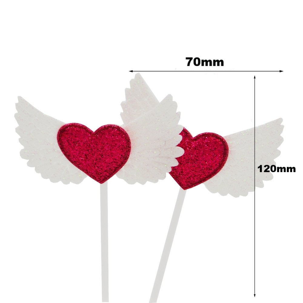 Red Heart & Wings Cake Topper - Pack of 2 - TEM IMPORTS™