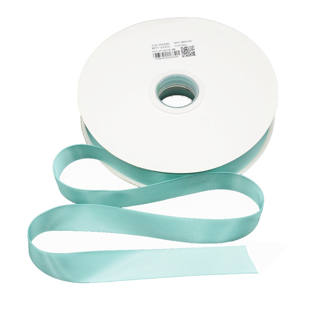 Satin Double Faced Woven Edge Ribbon-Aqua - TEM IMPORTS™