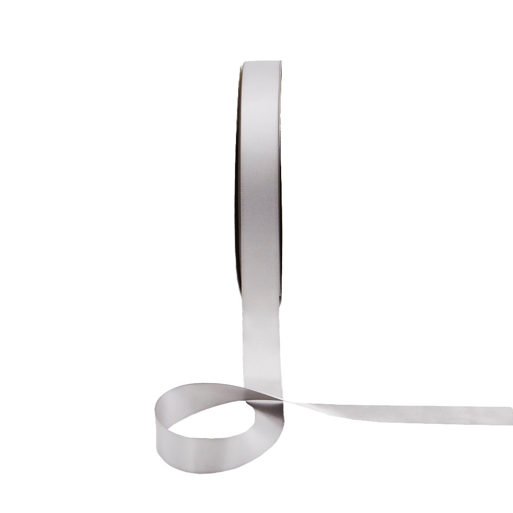 Satin Double Faced Woven Edge Ribbon-Silver - TEM IMPORTS™