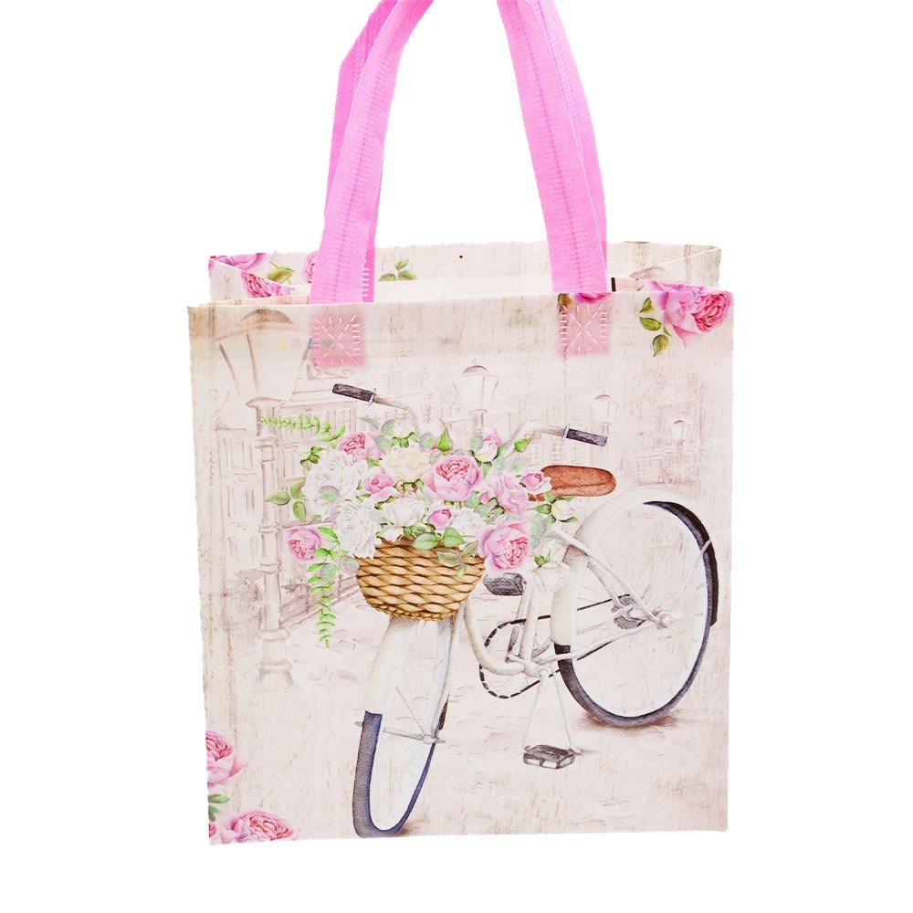 Small Bicycle With Roses Coated Non Woven Bags - Pk10 - TEM IMPORTS™