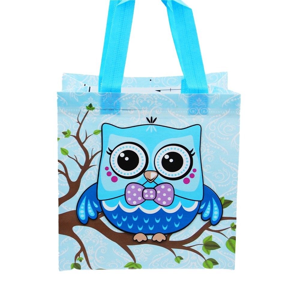 Small Blue Owl Coated Non Woven Bags - Pk10 - TEM IMPORTS™