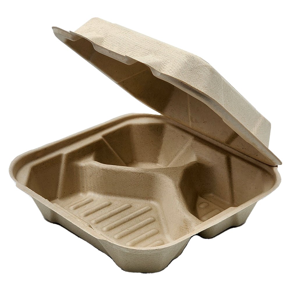 Small Natrual Sugarcane Dinner Box 3 Compartment - TEM IMPORTS™