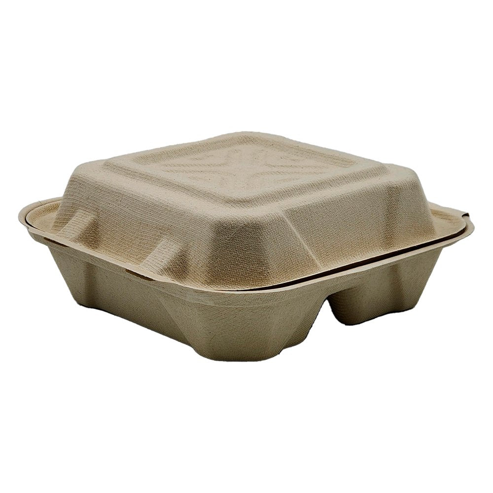 Small Natural Sugarcane Dinner Box Clamshells - TEM IMPORTS™