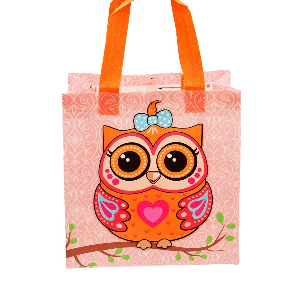 Small Orange Owl Coated Non Woven Bags - Pk10 - TEM IMPORTS™