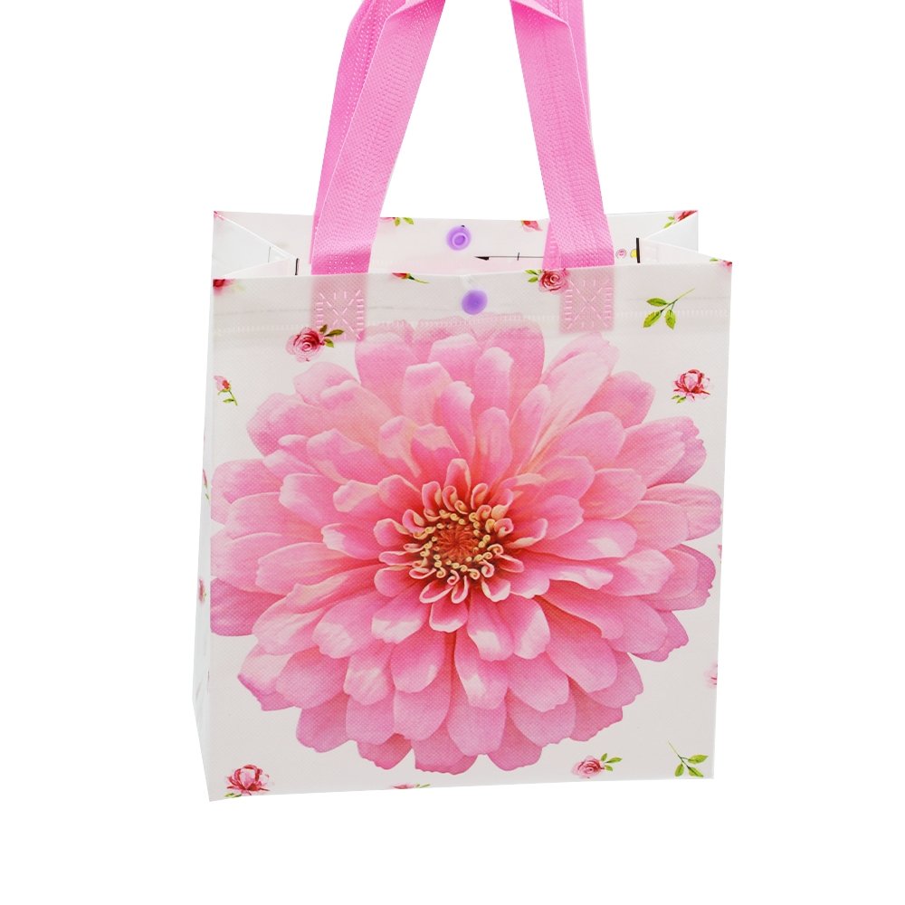 Small Pink Flower Coated Non Woven Bags - Pk10 - TEM IMPORTS™