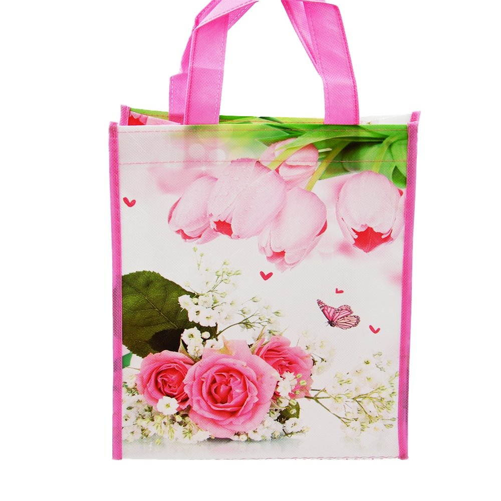 Small Pink Tulips Coated Non Woven Bags - Pk10 - TEM IMPORTS™