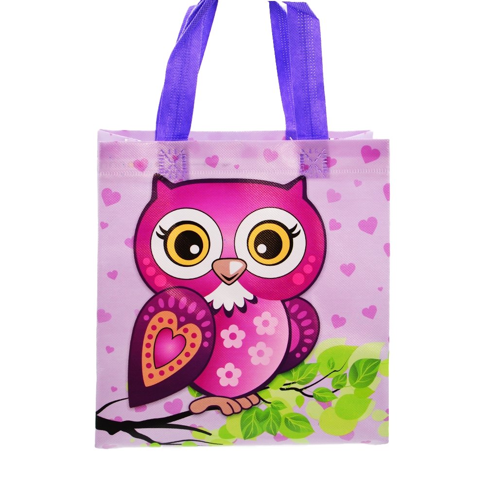 Small Purple Owl Coated Non Woven Bags - Pk10 - TEM IMPORTS™