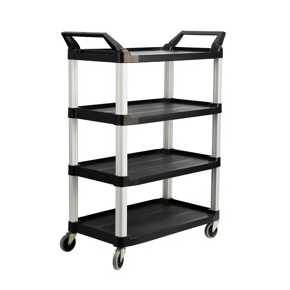 TRUST® Commercial 4 Tier Large Black Utility Service Cart - TEM IMPORTS™