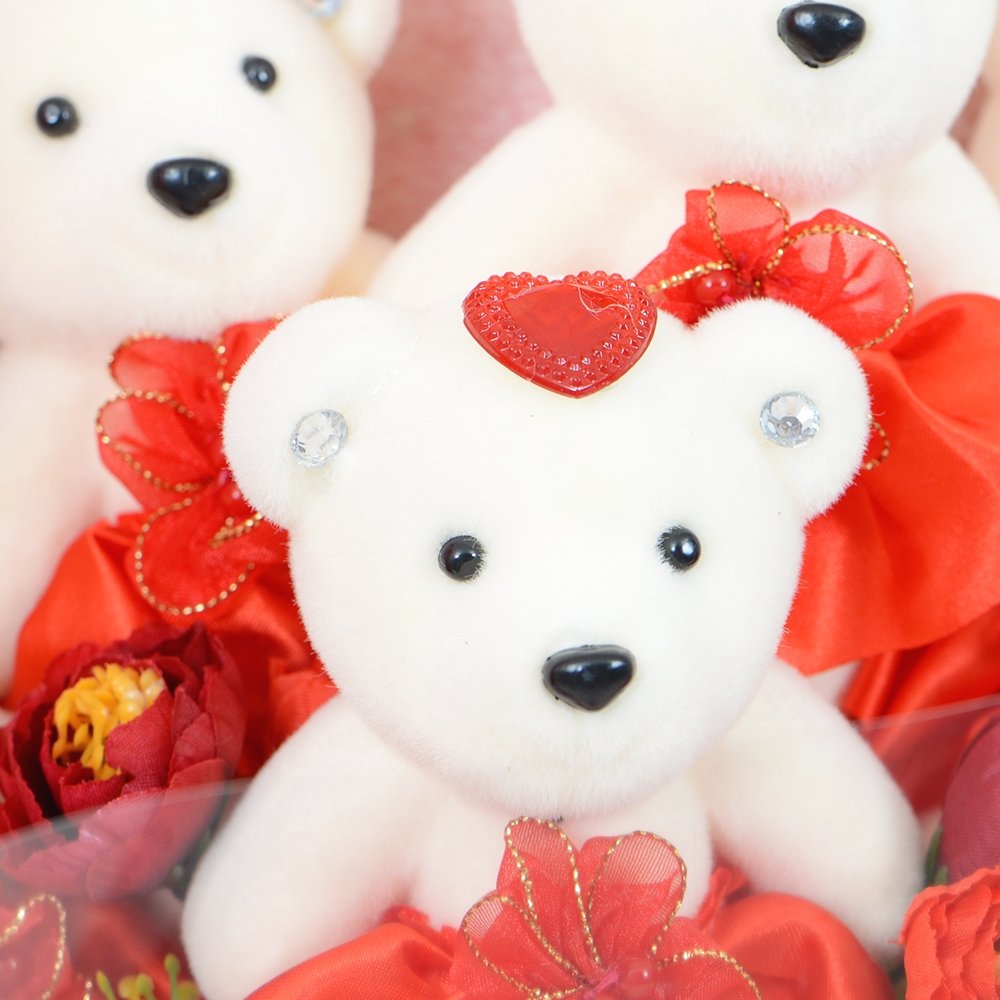 Valentine's Red Teddy Bear Bouquet With Cellophane - TEM IMPORTS™