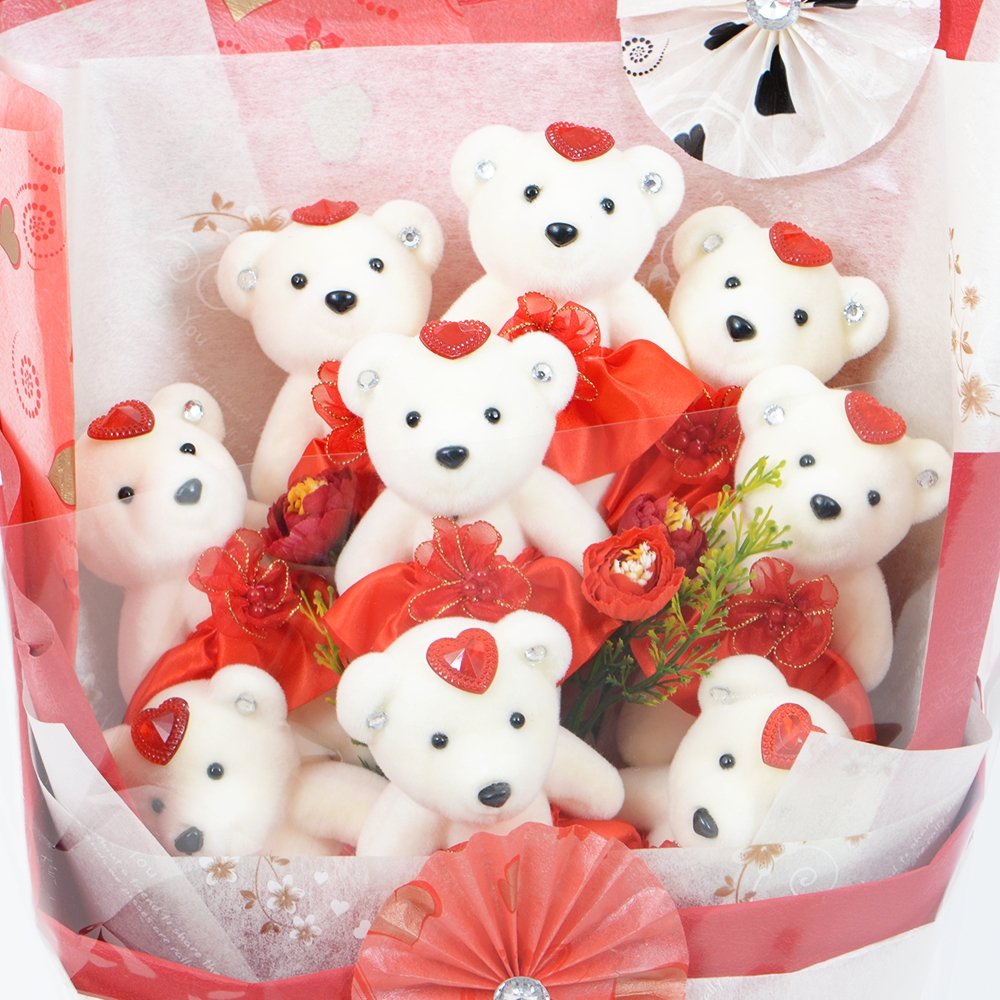 Valentine's Red Teddy Bear Bouquet With Cellophane - TEM IMPORTS™