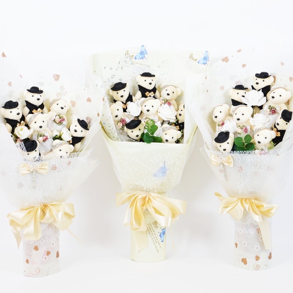 Wedding Teddy Bear Bouquet - Diamond Rose - TEM IMPORTS™