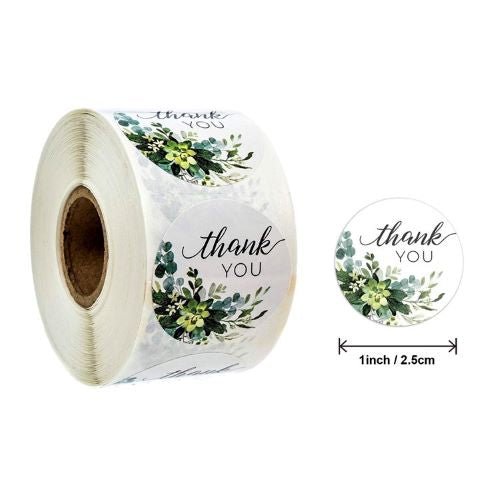 White Seal Label Stickers Roll Eucalyptus 'Thank You' - TEM IMPORTS™