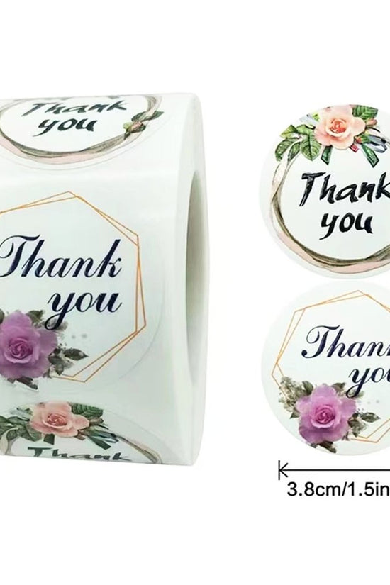 White Seal Label Stickers Roll Floral 1 'Thank You' - TEM IMPORTS™