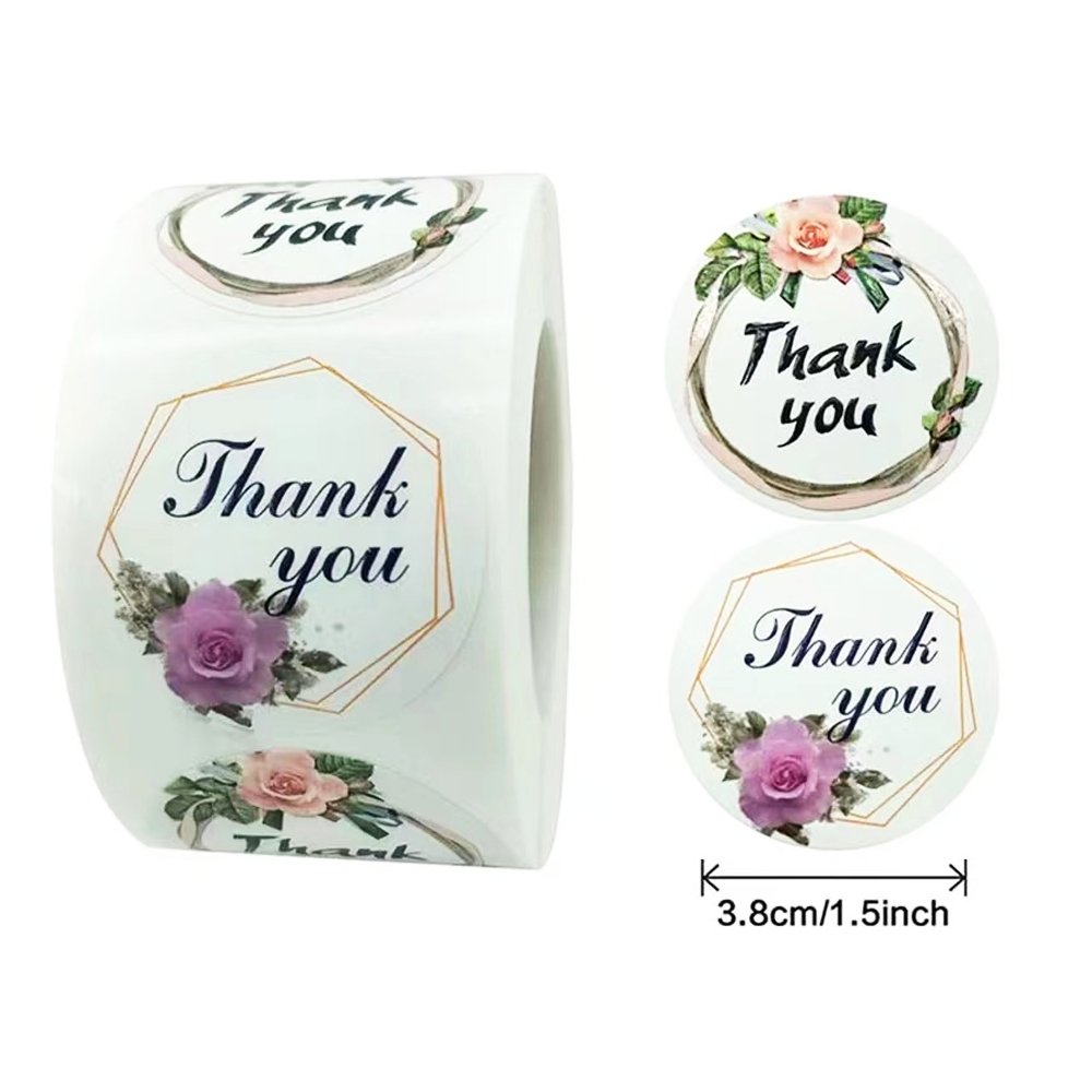 White Seal Label Stickers Roll Floral 1 'Thank You' - TEM IMPORTS™