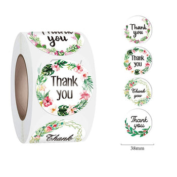 White Seal Label Stickers Roll Flower Circle 'Thank You' - TEM IMPORTS™